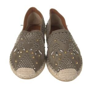 Authentic Valentino Olive Suede Micro Studded Espadrille Flats Size EU 37 US 6.5